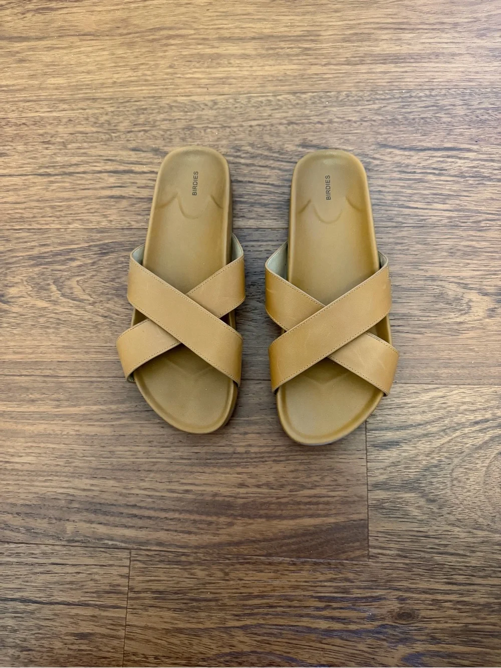 Birdies Tan Crisscross Slide Sandals